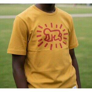 Uniqlo Keith Haring T-Shirt S Pop Art  'Radiant-Baby' Print Yellow Artsy Retro